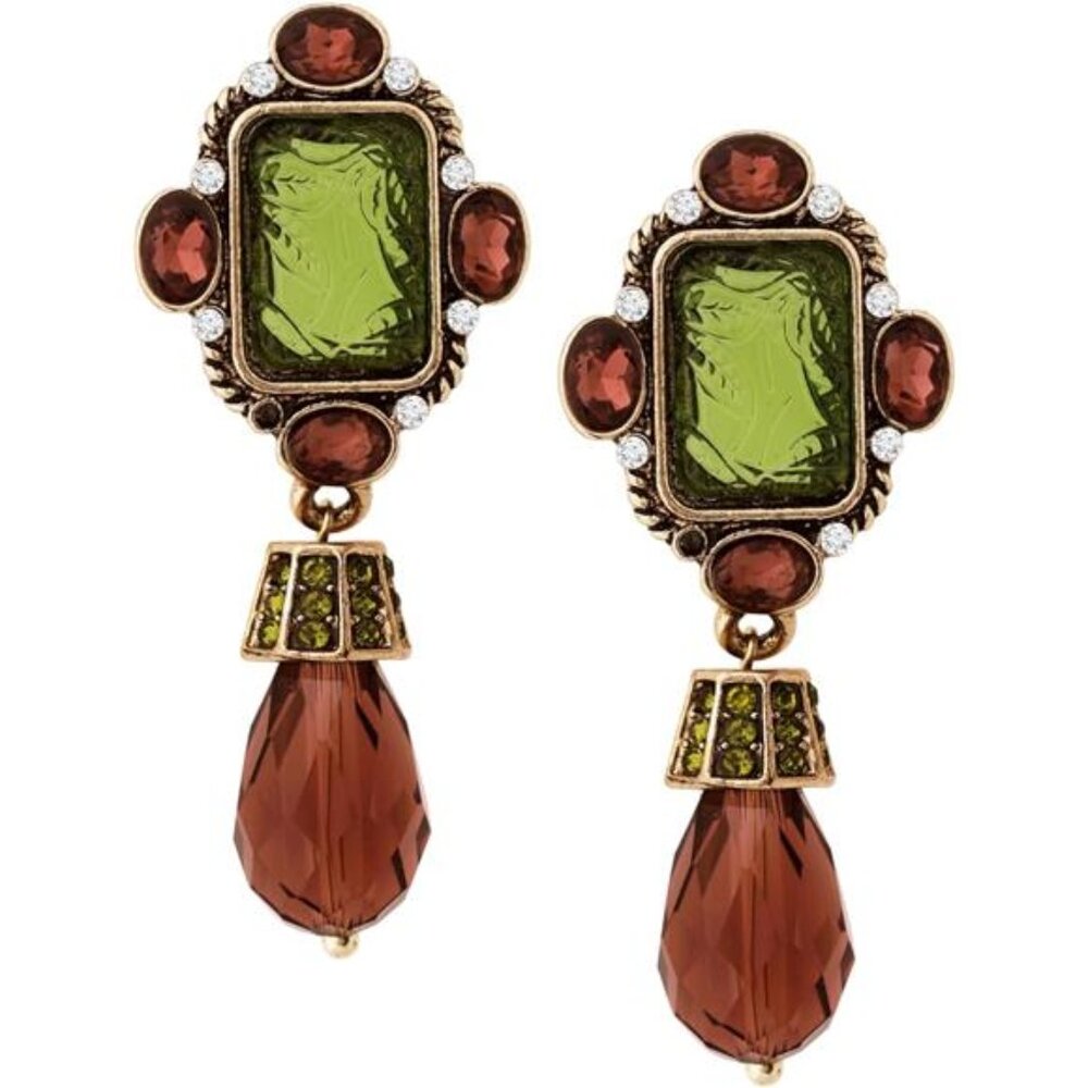 Vintage Retro Statement Dangle Earrings | Green & Brown Drop Pendant
